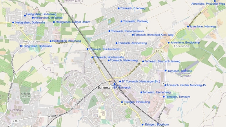 Haltestellen des Anrufsammeltaxis Haltestellen des Anrufsammeltaxis